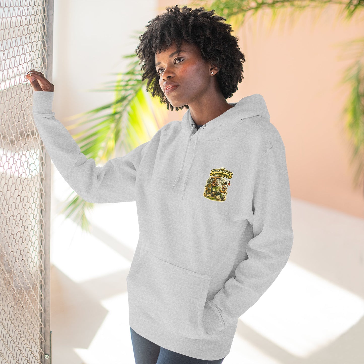 Sandbagger Fleece Hoodie — 'I Don’t Care' Three-Panel Pullover