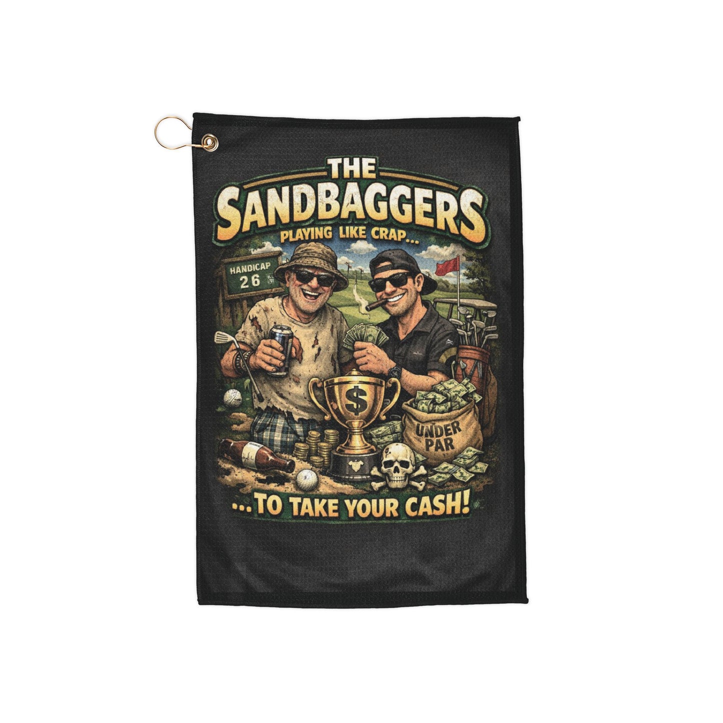 Golf Towel — “The Sandbaggers” Vintage Golf Humor Design