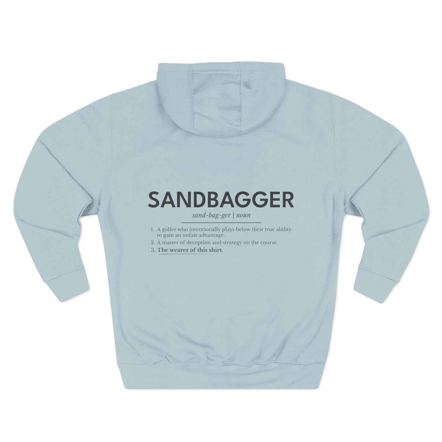 Sandbagger Fleece Hoodie — 'I Don’t Care' Three-Panel Pullover